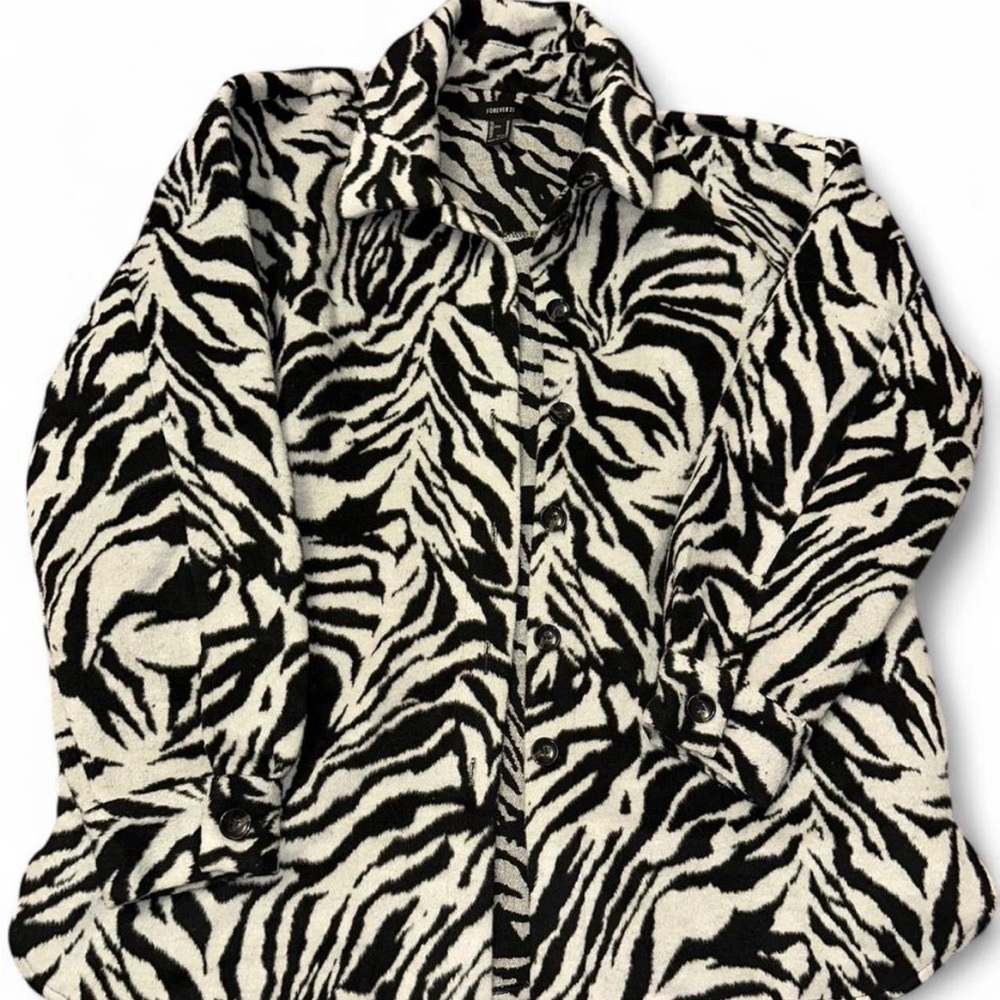 Zebra Print Button-Up Jacket